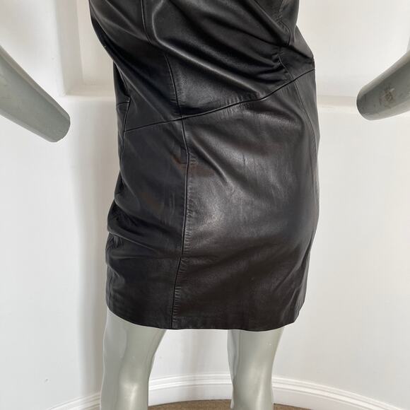 TESS GIBERSON Leather Shift Mini Black Dress Size 0 - Picture 11 of 16